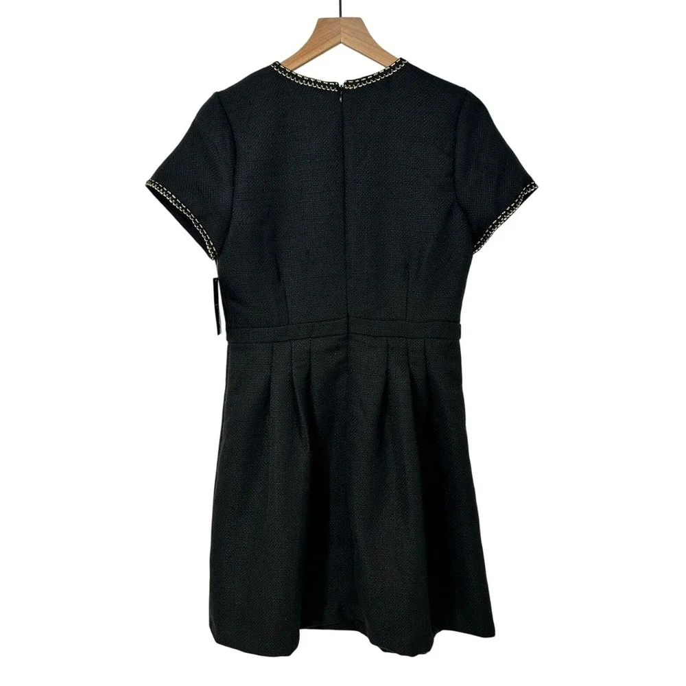 Tahari ASL Black Tweed Gold Detail Size 8 Dress Quiet Luxury Parisian Chic NWT - Picture 5 of 8
